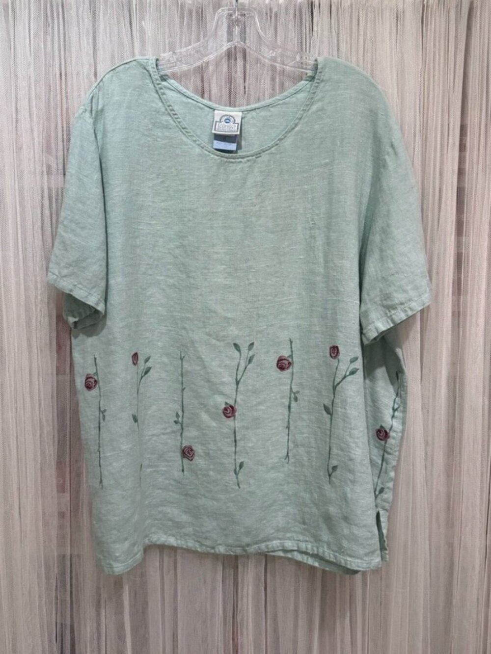 Mill Valley Cotton 100% Linen Top 2X Sage Green Floral USA Made Cottagecore